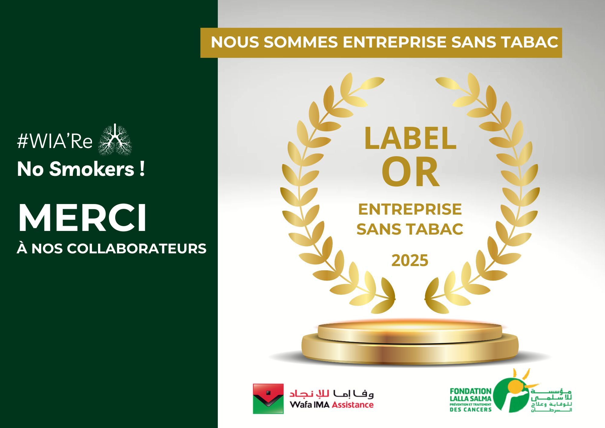 Wafa IMA Assistance reçoit le label OR Entreprise sans tabac 2025